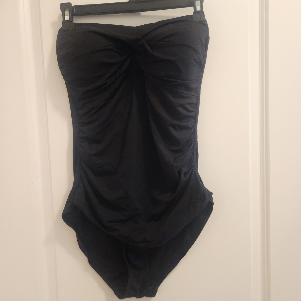 Anne Cole Black Twist Front Bandeau Ruched One Piece Swimsuit Women 12